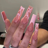 Zjkrl - 24Pcs Full Cover False Nails Red Rhinestone Planet Long Ballerina Coffin Nail Tips Detachable Fake Nails Press on Nails Manicure