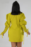 Zjkrl Women Eyelet Lace Up Lantern Long Sleeve Single Breasted Lapel Neck Blazer Style Midi Dress for Winter Autumn Ins Tops