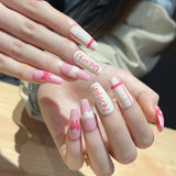 Zjkrl - 24Pcs Pink Round Head Almond Fake Nails with Heart Shape Rhinestone Wearable Ballerina False Nail Tips Full Cover Press on Nail