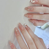 Zjkrl - 24 Pcs Pink Fake Nails Press on Nail Designs Art Long Tips False Forms with Glue Stick Stickers Reusable Set Acrylic Artificial