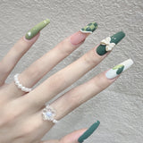 Zjkrl - 24Pcs/Box Gradient Color Artifical Press On Nails With Glue Long Coffin Fake Nails Lovely Girls Nail Art Ballerina False Nails