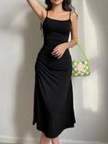 Zjkrl - Fashion Strappy Ruched Sexy Black Dress Irregular Elegant Backless Long Dress Party Summer Dresses Women Clothes