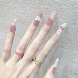 Zjkrl - 24Pcs/Box Gradient Color Artifical Press On Nails With Glue Long Coffin Fake Nails Lovely Girls Nail Art Ballerina False Nails