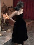 Zjkrl Summer Women Elegant Spaghetti Strap Midi Black Velvet Dress Sexy Prom Evening Party Birthday Club Fashion Clothing