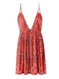 Zjkrl Boho Strap Print Dress Woman 2023 Summer Beach Vacation New Sexy Deep V Neck High Waist Backless Mini Dress Female