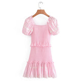 Zjkrl High Quality 2023 Summer Pink Short Sleeve Women Ruffled Mini Dress