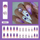Simple French Wearable False Nails Almond Colorful Stripes Colorblock Design Manicure Fake Nails Line Full Cover Press On Nail