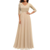 Zjkrl Women&#39;s Elegant Vintage V Neck 3/4 Sleeve Floral Lace Chiffon Wedding Bridesmaid Maxi Dress Long Formal Dresses