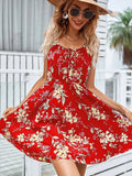Sexy Floral Print Short Dress Women Summer Fashion Black Backless Beach Sundress Casual Sleeveless Lace-up New In Dresses 2023