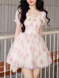 Zjkrl - 2023 Summer One Piece Dress Korean Kawaii Lolita Dress Women Beach Style Elegant Y2k Mini Dress Party Puff Sleeve Fairy Chic