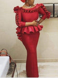 Women Party Long Dresses Ruffles Peplum Christmas Event Package Hip Prom African Female Large Size Wedding Guest Gowns Robes New