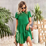 Zjkrl - Casual Women's Summer Dresses Green Short Sleeve A-line Female Dress Pink Mini Chiffon Dress Short  Vintage 2023