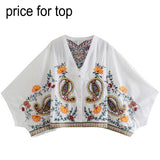 Zjkrl - floral embroidery boho dress V-neck batwing sleeve dress women elastic waist pleated chic holiday party dress new