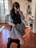 Zjkrl - Autumn Sweet Striped Dress Women College Style Loose Casual Mini Dress Female Long Sleeve Single-breasted Chic Korean Dress 2023