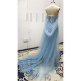 Zjkrl 2023 New Sky Blue Off Shoulder Mermaid Sequined Evening Prom Dress for Women Sexy Sweetheart High Slit Party Gown Sweep Train