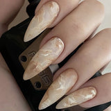 Zjkrl - 24pcs Long Stiletto False Nails wave Peals decorated Wearable French Fake Nails Press On Nails Leopard print Almond Manicure Tip