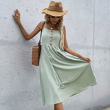 Syiwidii Spaghetti Strap Dresses Women Cotton and Linen Button Casual Summer Birthday Dress for Women Solid Elegant Pullover Y2k