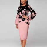 Zjkrl Vintage Floral Printed Dress Women Fashion Spring O-neck Long-sleeved Slim Dress Elegant Casual Lady Party Dresses Vestido