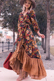 Zjkrl - 2023 Autumn New Floor Length Dress Women's Long Sleeve Printing Dress Floral Vintage Irregular Maxi Dress Mujer Chic Boho Dress