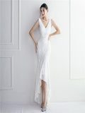 Zjkrl - Elegant Women Beading Sleeve Long Prom Mermaid Dress Sexy Deep V Neck Sequin Evening Party Maxi Dress