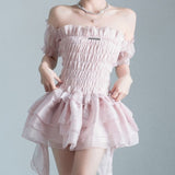 Zjkrl Summer Lace Sweet Dress Women Designer Ruffle Flounce Cute Mini Dress Female Korean Fashion Elastic Skinny Sexy Party Dress 2023