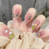 Zjkrl - 24Pcs/Box Gradient Color Artifical Press On Nails With Glue Long Coffin Fake Nails Lovely Girls Nail Art Ballerina False Nails