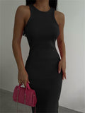 Sexy Sleeveless Spring Summer Dress Women Sundress Side Slit Bodycon Long Dress Club Party White Black Dress Women 2023
