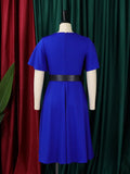 Zjkrl Women Dress A Line Ruffle Eleagant Party with Waist Belt Blue Short Sleeve Office Lady Classy Modest Robe Fit Autumn New Fashion