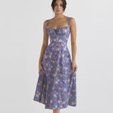 Zjkrl Floral Printed Women Dress 2023 Summer Elegant Solid Slim Sleeveless Slip Female Side Split Waist Lady A-line Robe