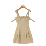 Zjkrl - 2023 Women Elastic Double Strap Sling Sexy Dress Summer Ladies Ruched Chest Corset Style Slim Waist Pleated A-line Mini Robe