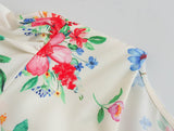 Women Floral Print Puff Short Sleeve Dress V Neck Romantic Ladies Holiday Summer Dresses French Style Vestido