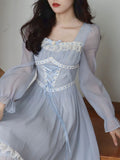 Zjkrl - 2023 Spring Pure Color French Elegant Midi Dress Long Sleeve Slim Sweet Lolita Dress Lace Vintage Party One Piece Dress Korean