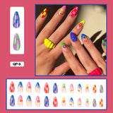 Zjkrl - 24pcs Girlish Colorful Graffiti Nail Art Fake Nails With Plants Flowers Patterns Short Press on False Nails With Wearing Tools