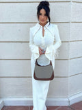 Zjkrl - Fashion Elegant Polo Collar Feathers Long Sleeve Long Dress White Streetwear Autumn Winter Bodycon Wedding Party Evening Dresses