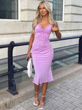 Zjkrl 2023 Autumn Lace  Basic V Neck Mini Sexy Dress Women Sleeveless Backless Bodycon Dresses Purple Casual Vestidos