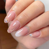 Zjkrl - 24Pcs Detachable Almond False Nails with Pearl Decoration Elegant Designs French Fake Nails Full Nail Art Tips Press On Nails