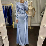 Zjkrl Elegant Women Bodycon Party Dress Summer Long Sleeve Slim Fit Sundress Femme Robe Solid Round Neck Ladies Long Dress Cover Up