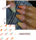 Simple French Wearable False Nails Almond Colorful Stripes Colorblock Design Manicure Fake Nails Line Full Cover Press On Nail