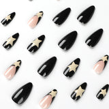 Zjkrl - 24pcs/box Fake French y2k Nails Press On Long Stiletto Almond Shape Wearable False Nails With Stars Designs Full Cover Nail Tips