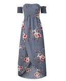 Zjkrl Boho style long dress women Off shoulder beach summer dresses Floral print Vintage chiffon white maxi dress vestidos de festa
