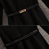 Small black skirt women&#39;s large size spring and autumn new Korean fashion OL temperament elegant long A- character casual dress