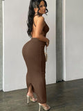 Zjkrl Ribbed Solid Hollow Out Backless Sleeveless Sexy Slit Mini Dress Bodycon 2023 Summer Women Outfits Elegant Party Y2K