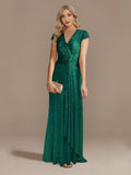 Zjkrl New Luxury Champagne V-Neck Sequin Evening Dress Women Party Maxi Dress Beading Gowns Long Prom Cocktail Dresses