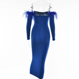 Zjkrl Party Dresses For Women Outfits Elegant Off-shoulder Feather Sleeve Maxi Dress Women New Strapless Backless Bodycon Long Dress Vestido