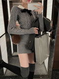 Zjkrl - Autumn Korean Suit Sexy Bodycon Mini Skirt + Long Sleeve Solid Short Sweater Woman Knitted 2 Piece Dress Set Retro Casual