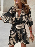 Zjkrl - autumn Irregular Mini Dress For Women Fashion Print Casual Bohemia Style Vacation Sundress Women&#39;s Bat Sleeve Ruffles Dresses