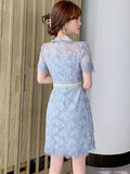 Zjkrl - Elegant Dress Women Summer Sheer Lace Floral Short Sleeve Club Mini Gown High Quality Glitter Sequin Ladies Femme Mujer Vestidos
