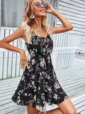 Sexy Floral Print Short Dress Women Summer Fashion Black Backless Beach Sundress Casual Sleeveless Lace-up New In Dresses 2023