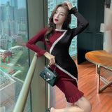 Zjkrl Korean Elegant Womens Libertin Sweater One-piece Dress for Party Fashion Sexy Night Club Evening Knit Dresses Woman Bodycon Wrap