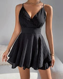 Zjkrl - Bow Big Swing Dress 2023 Summer Women Spaghetti Strap V Neck Backless Mini Party Beach Ruffle Vestidos Femininos